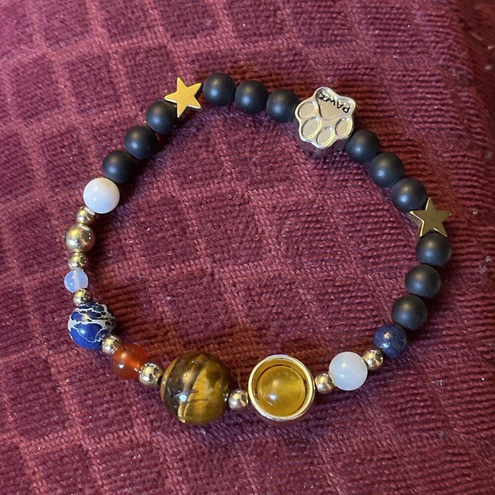 Paw Print Charm Stretch Bracelet Genuine Tiger Eye Lapis Carnelian Amber Sodalit